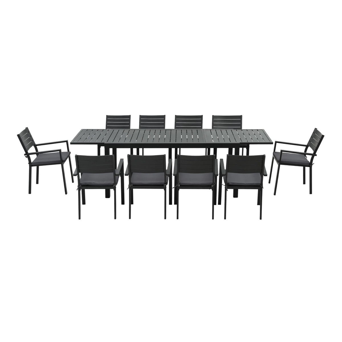 10-Seat Extendable Aluminium Outdoor Dining Set – Black