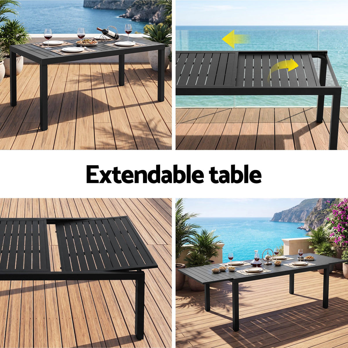 10-Seat Extendable Aluminium Outdoor Dining Set – Black
