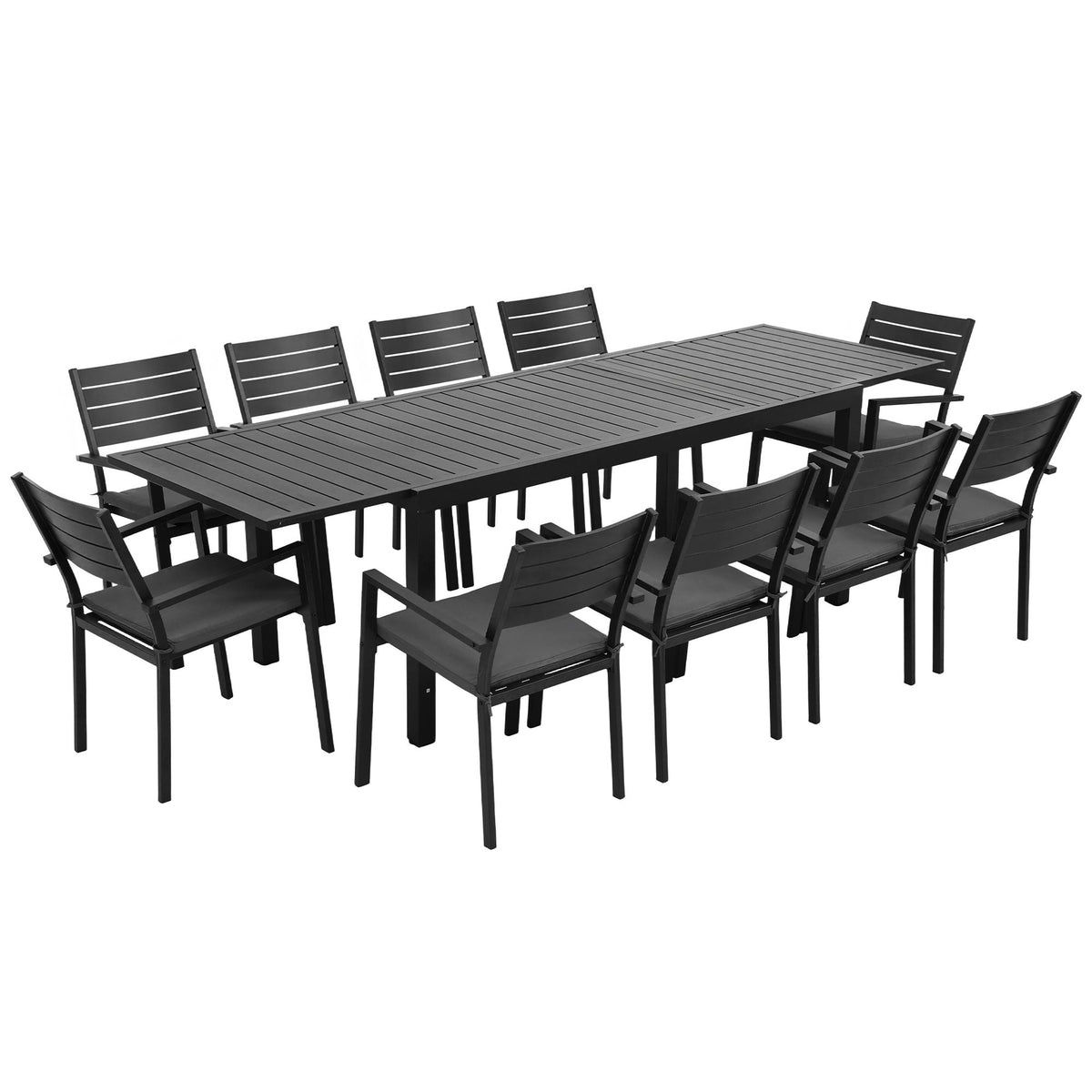 10-Seat Extendable Aluminium Outdoor Dining Set – Black
