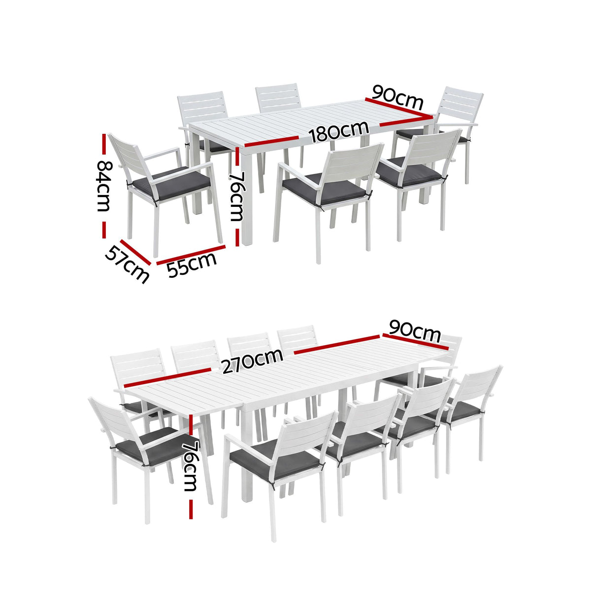 10-Seat Extendable Aluminium Outdoor Dining Set – White