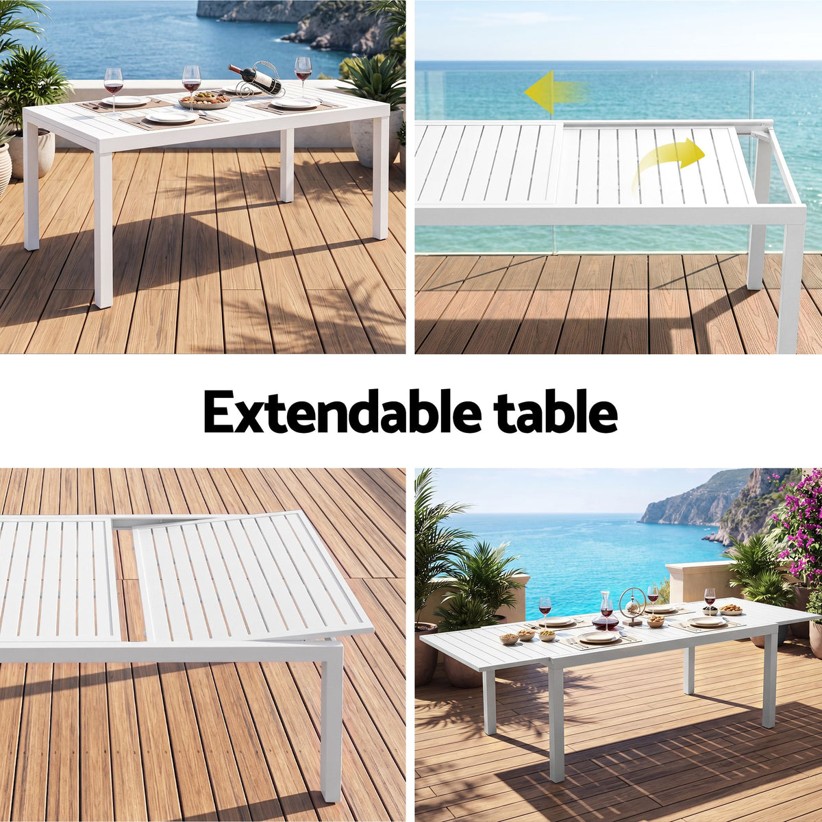 10-Seat Extendable Aluminium Outdoor Dining Set – White