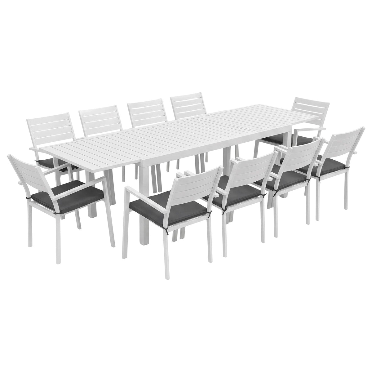 10-Seat Extendable Aluminium Outdoor Dining Set – White