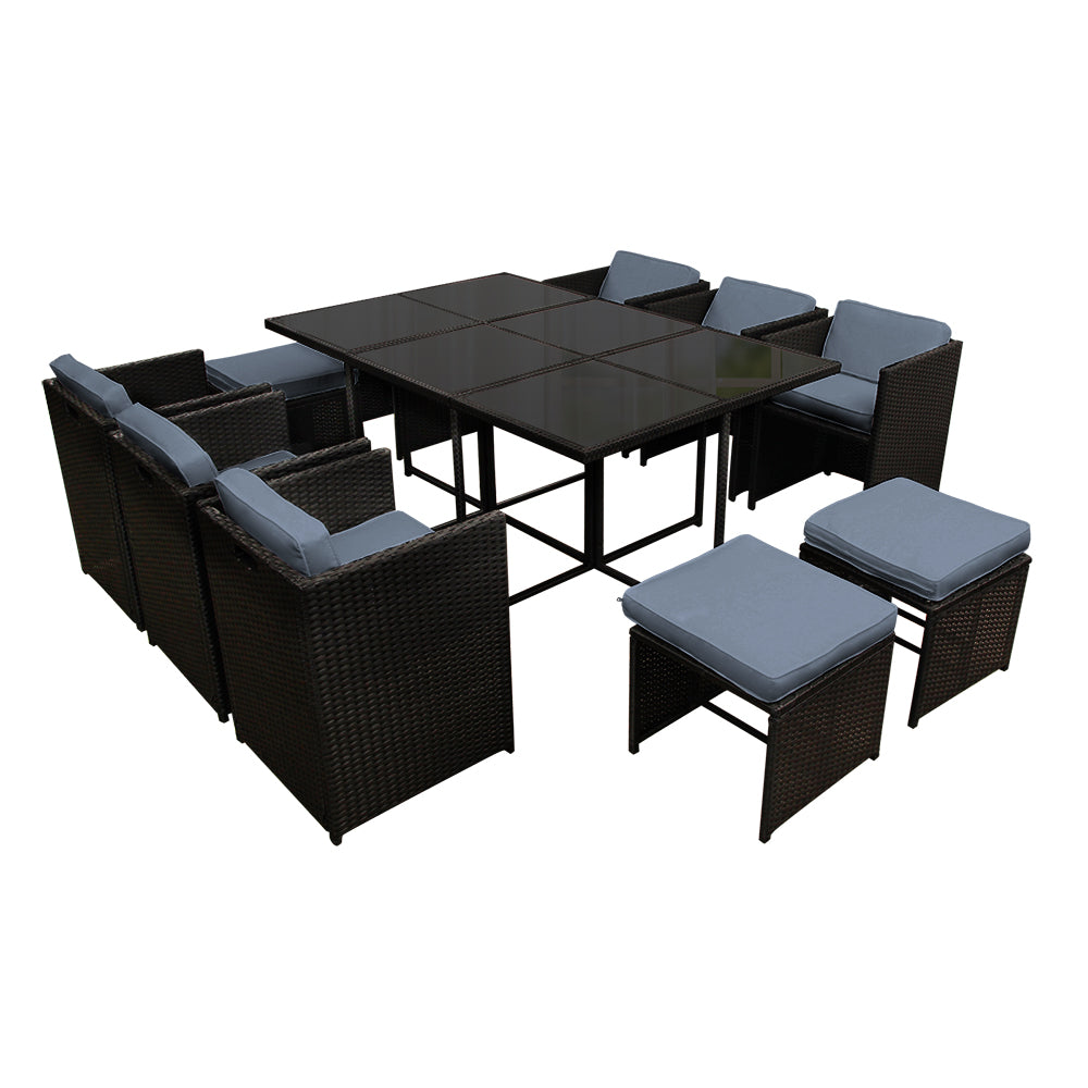 11PC Wicker Outdoor Dining Set - Black - Homecoze