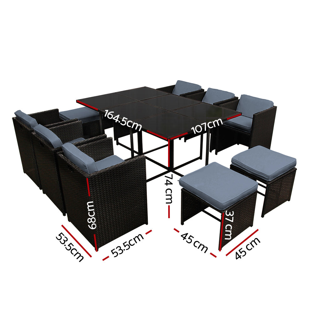 11PC Wicker Outdoor Dining Set - Black - Homecoze