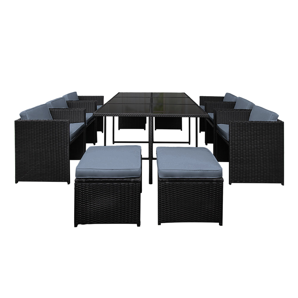 11PC Wicker Outdoor Dining Set - Black