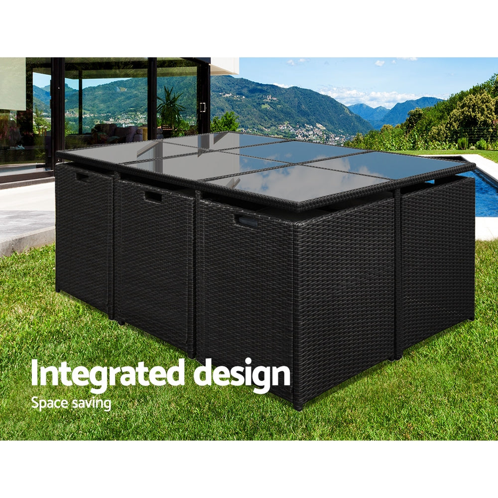 11PC Wicker Outdoor Dining Set - Black - Homecoze