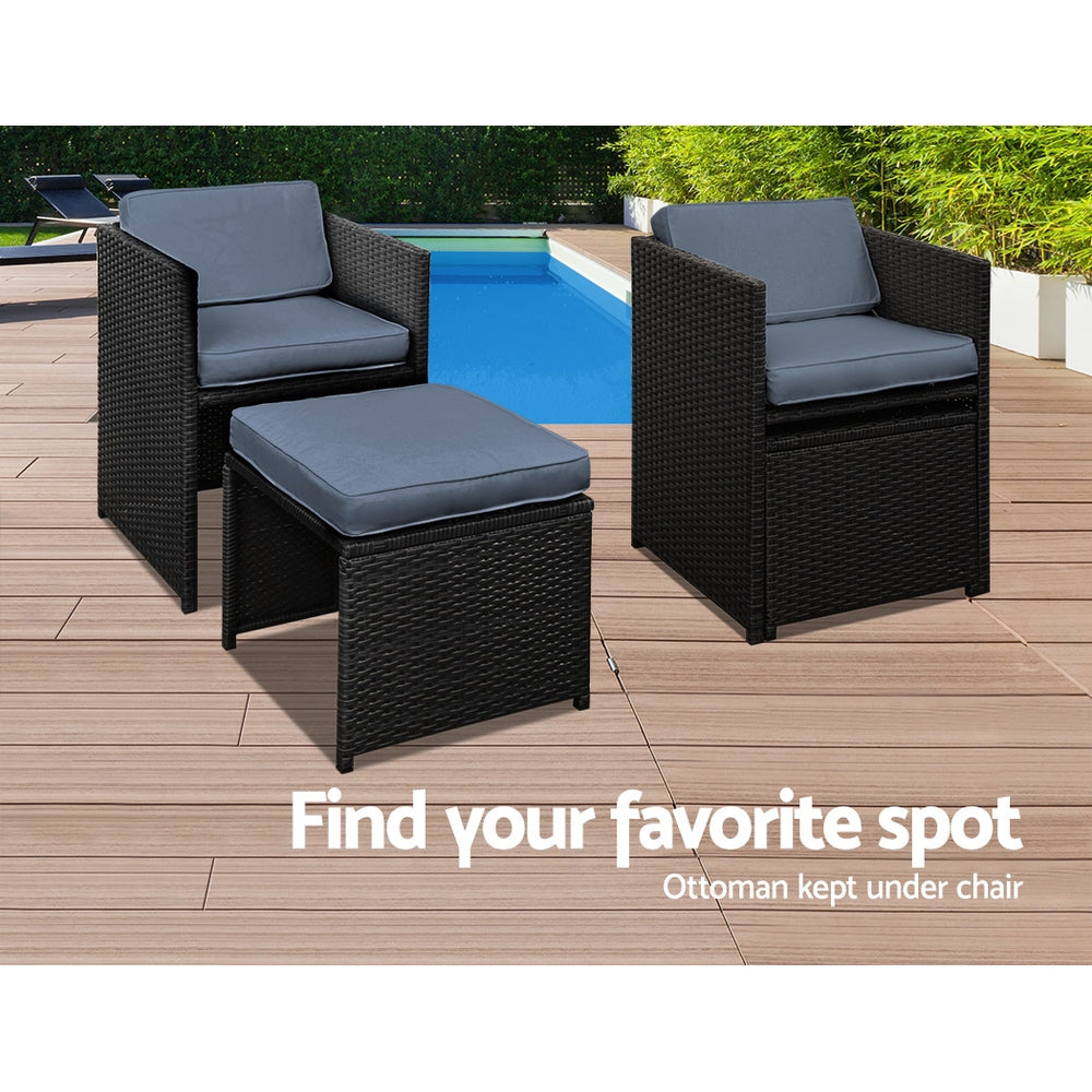 11PC Wicker Outdoor Dining Set - Black