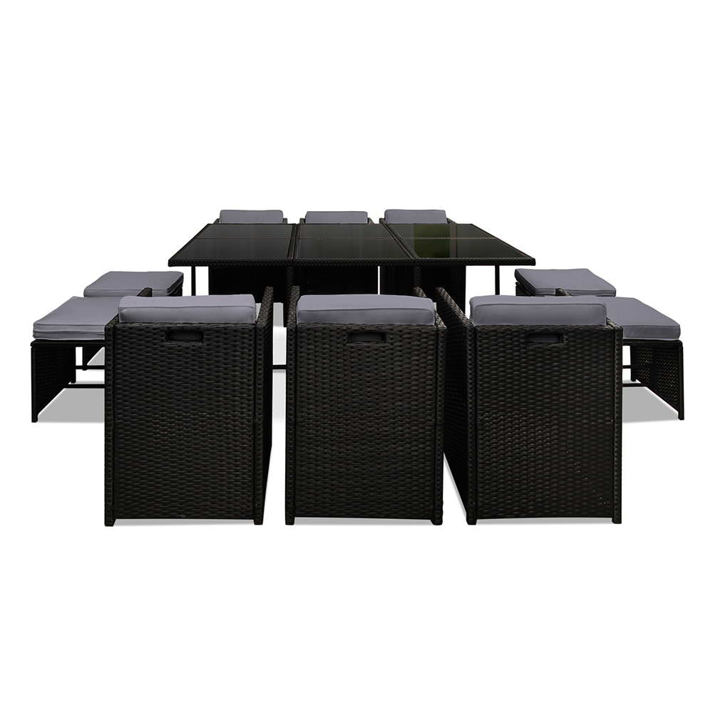 11PC Wicker Outdoor Dining Set - Black - Homecoze