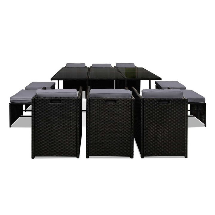 11PC Wicker Outdoor Dining Set - Black