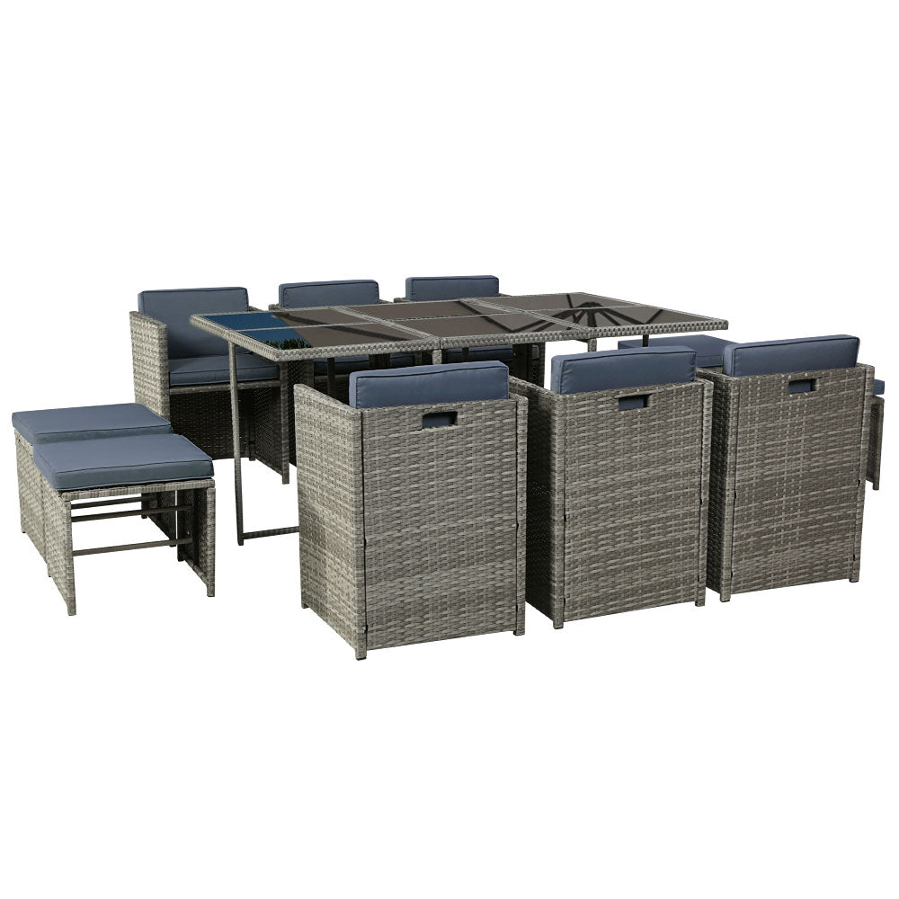 11PC Wicker Outdoor Dining Set - Mixed Grey - Homecoze