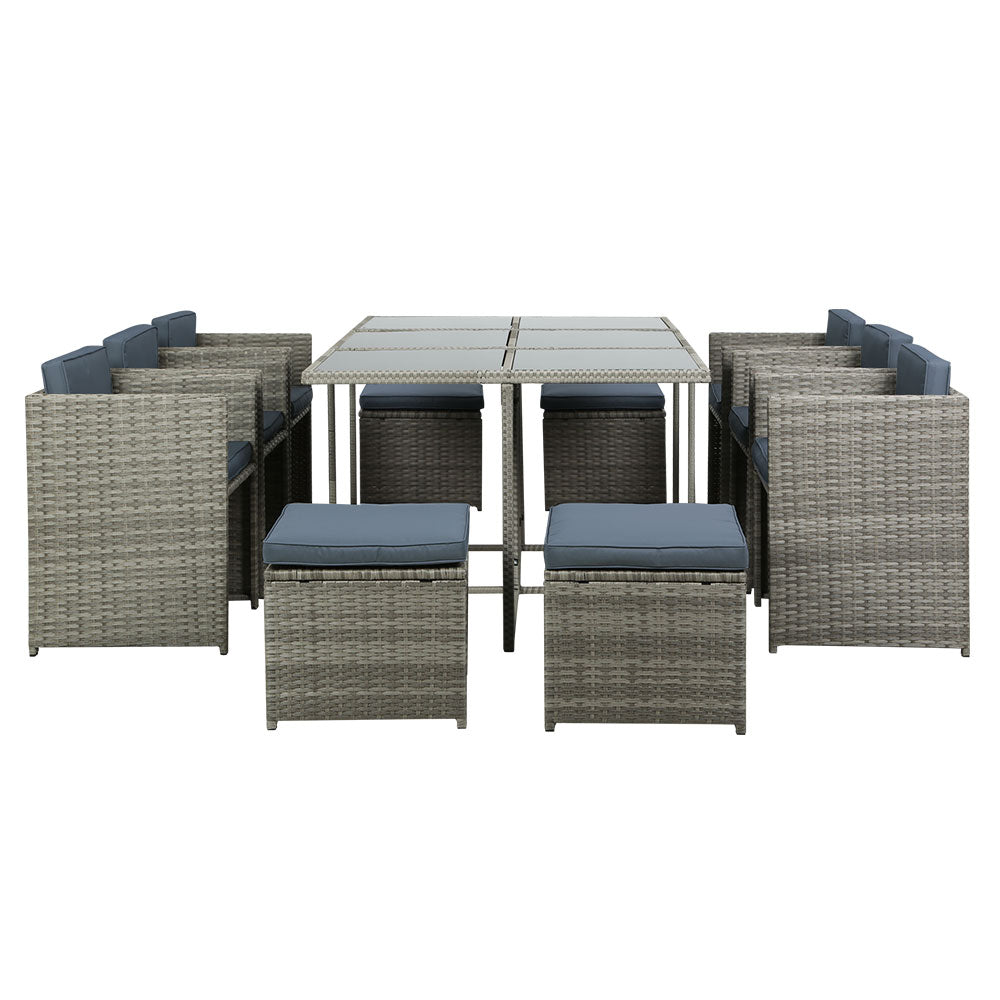 11PC Wicker Outdoor Dining Set - Mixed Grey - Homecoze