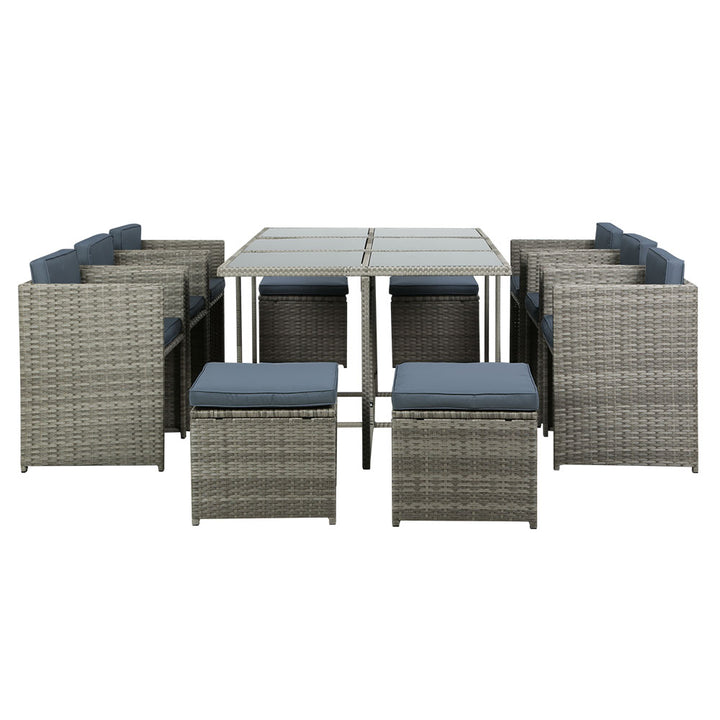 11PC Wicker Outdoor Dining Set - Mixed Grey