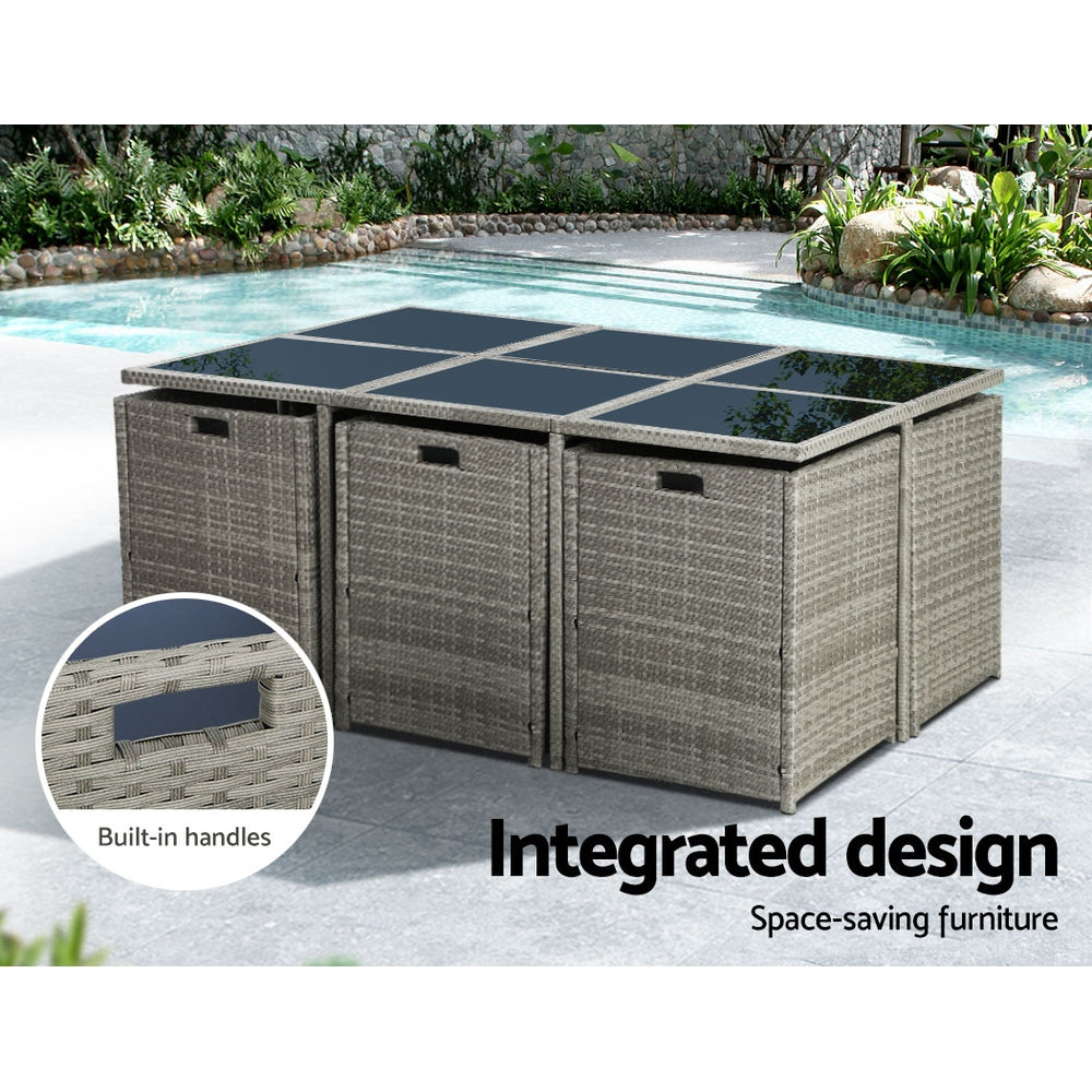 11PC Wicker Outdoor Dining Set - Mixed Grey - Homecoze
