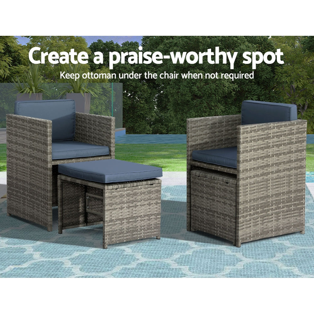 11PC Wicker Outdoor Dining Set - Mixed Grey - Homecoze