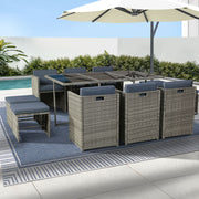 11PC Wicker Outdoor Dining Set - Mixed Grey - Homecoze