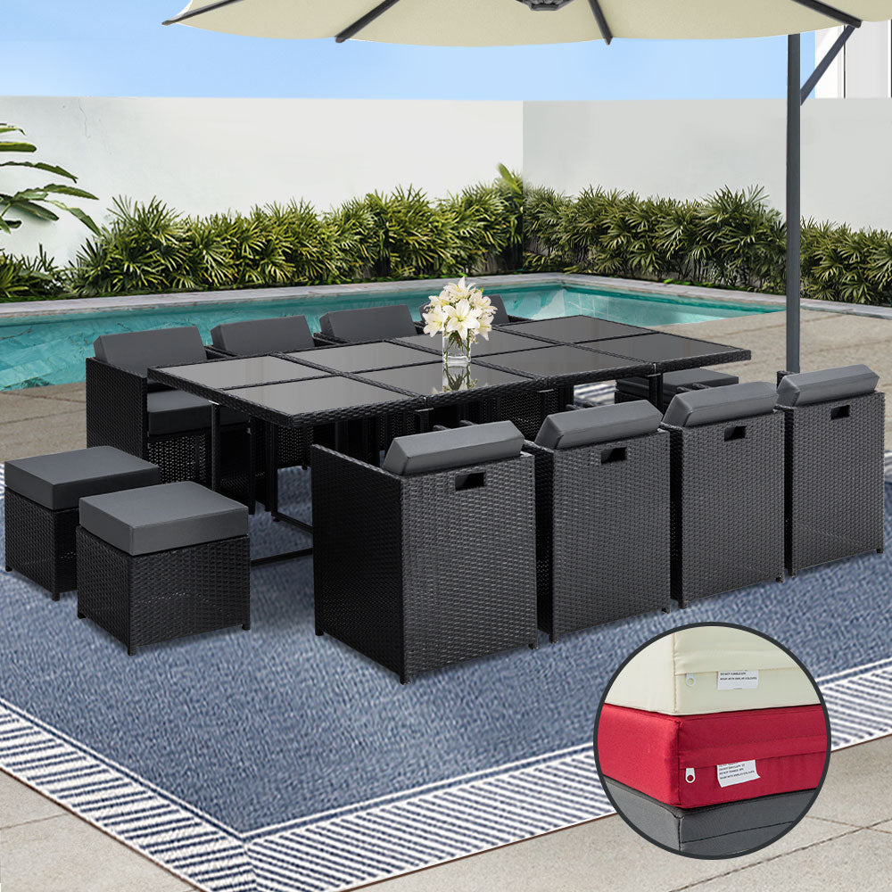 13PC Rattan Outdoor Dining Set - Black - Homecoze