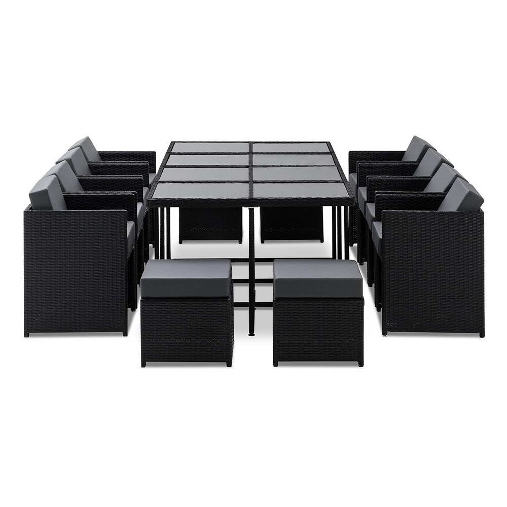 13PC Rattan Outdoor Dining Set - Black - Homecoze