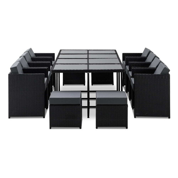 13PC Rattan Outdoor Dining Set - Black