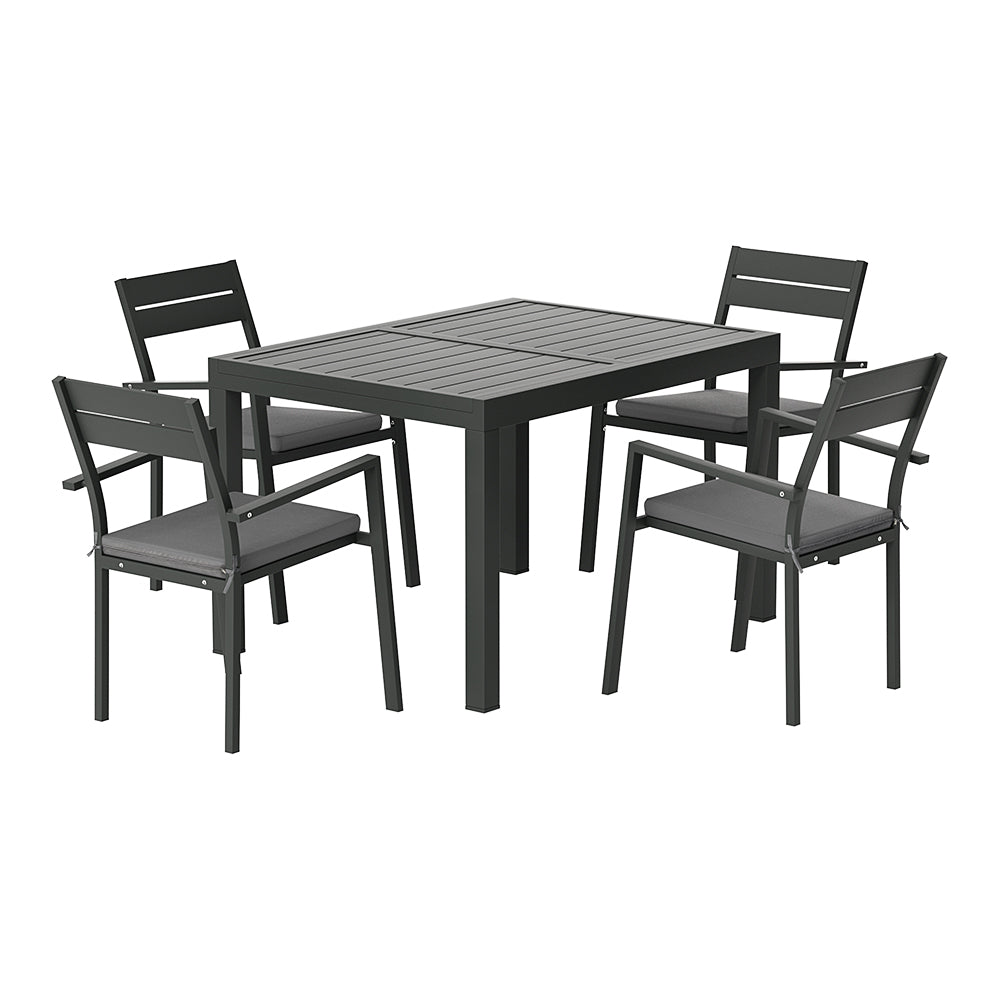 5PC Outdoor Dining Set with Extendable Table - Black