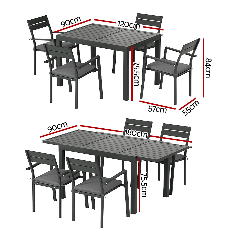 5PC Outdoor Dining Set with Extendable Table - Black - Homecoze