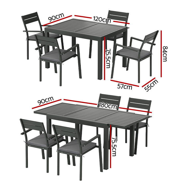 5PC Outdoor Dining Set with Extendable Table - Black