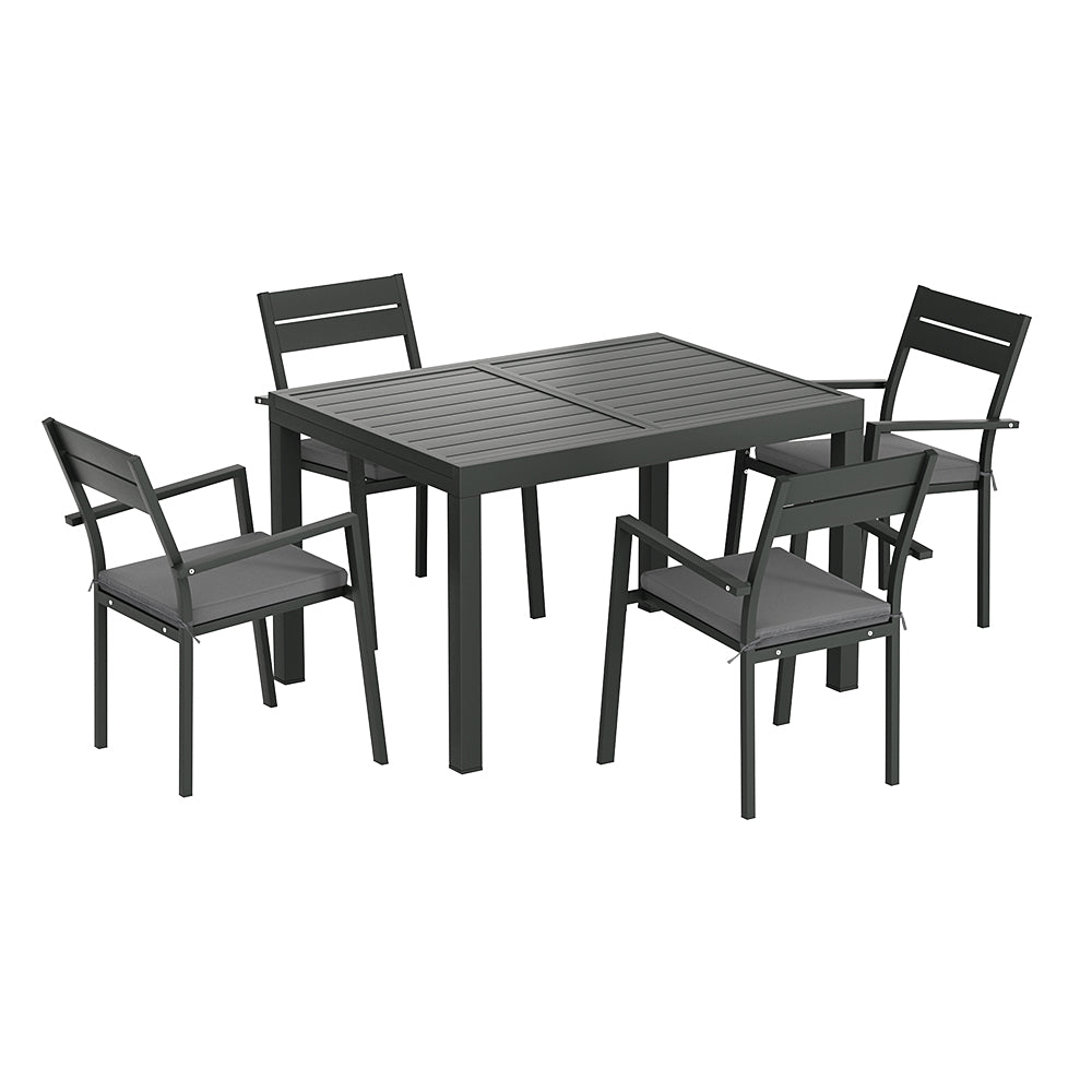 5PC Outdoor Dining Set with Extendable Table - Black