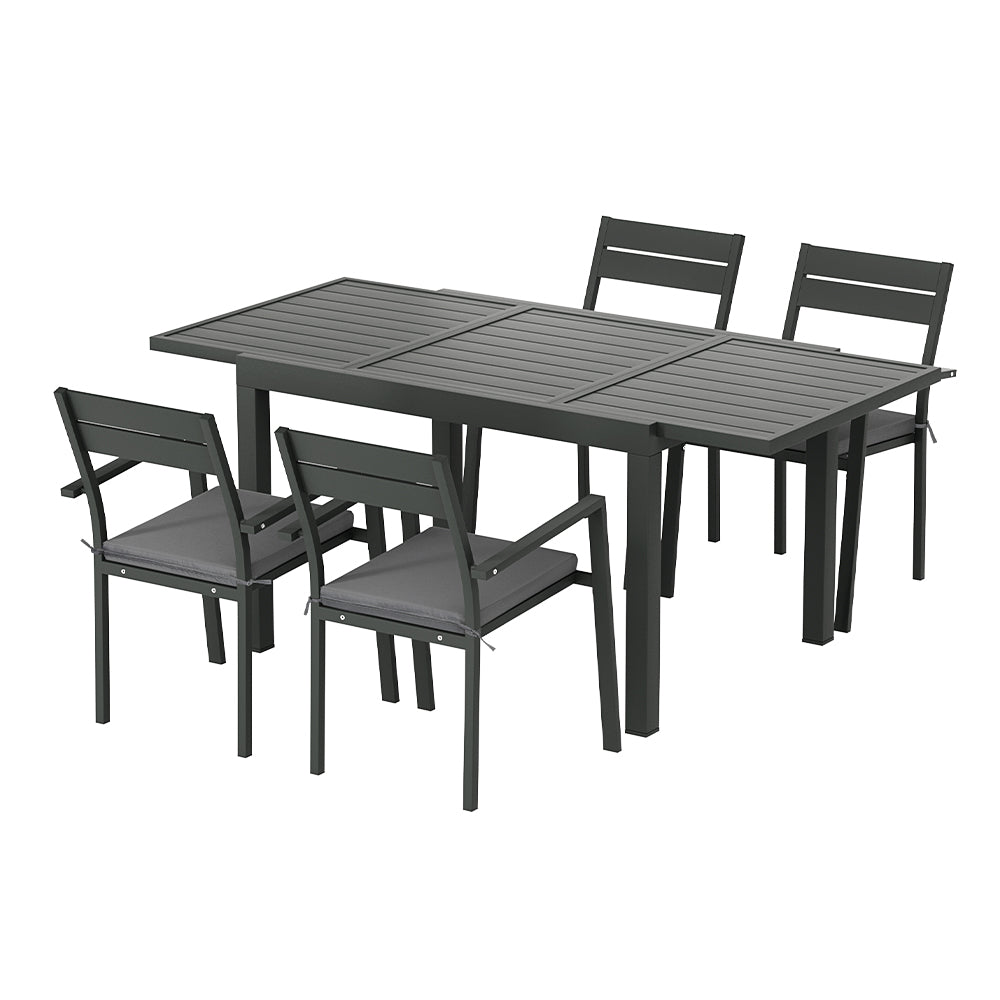 5PC Outdoor Dining Set with Extendable Table - Black - Homecoze