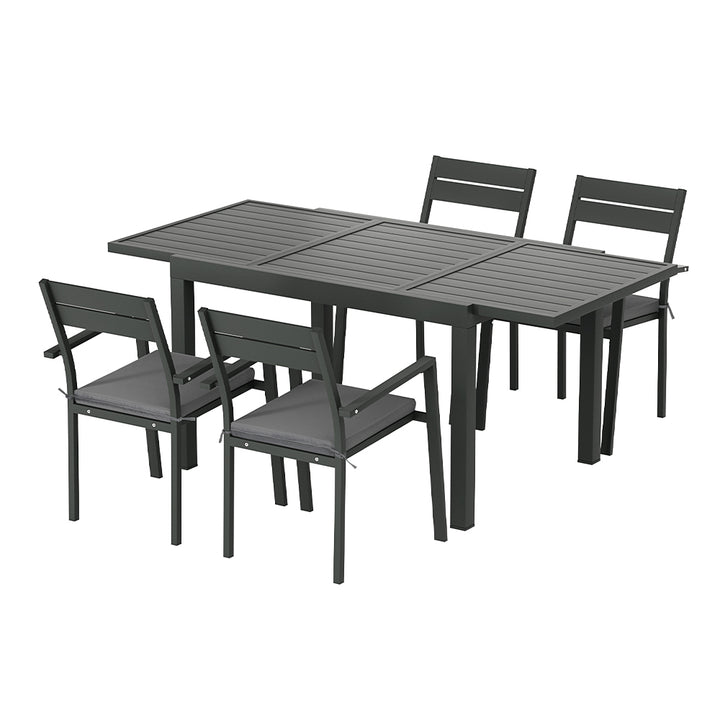 5PC Outdoor Dining Set with Extendable Table - Black