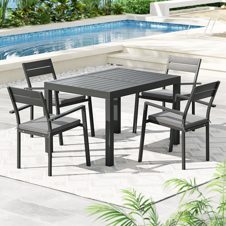 5PC Outdoor Dining Set with Extendable Table - Black