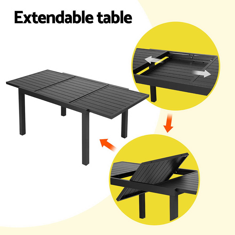 5PC Outdoor Dining Set with Extendable Table - Black - Homecoze