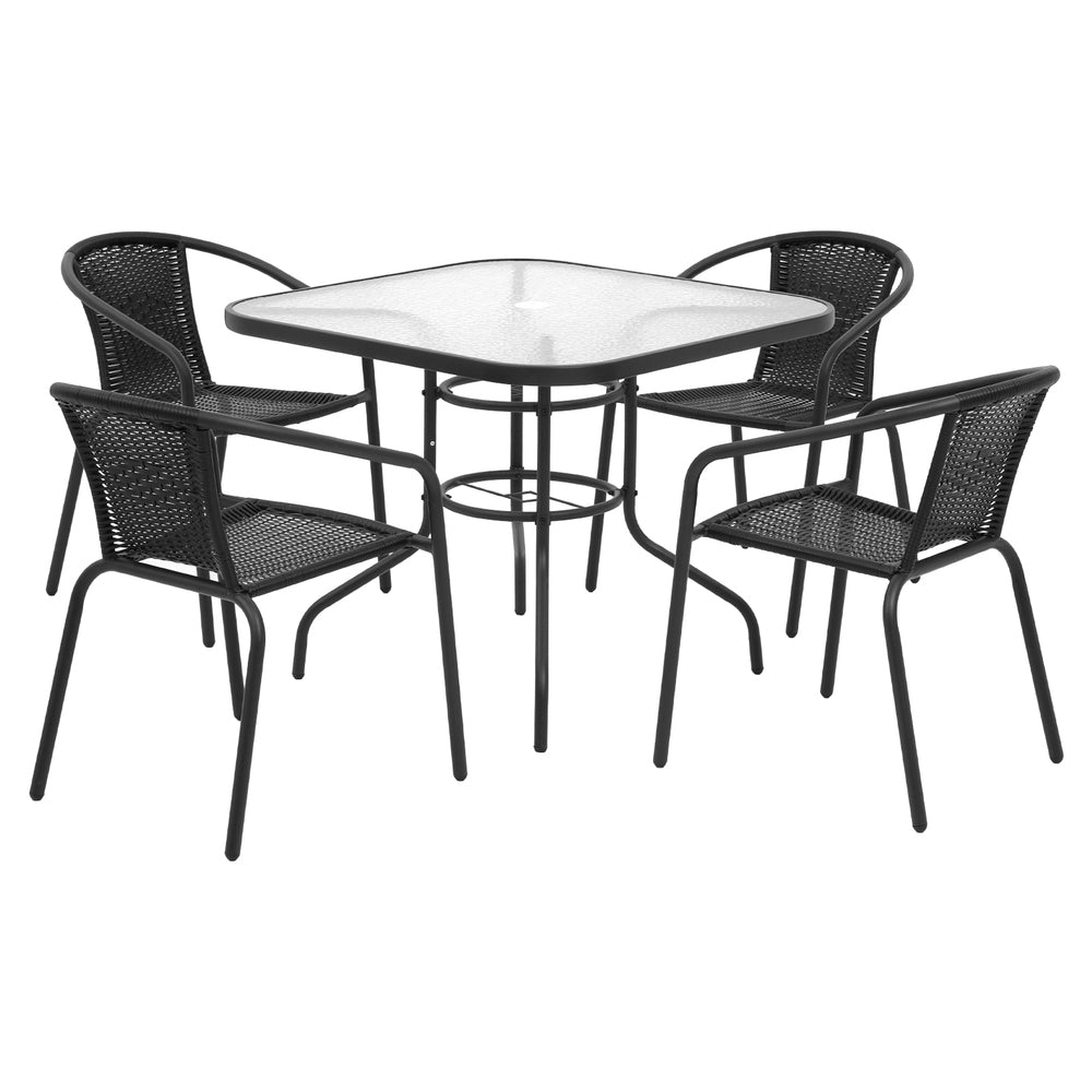5 PC Steel & Rattan Outdoor Dining Set - Black - Homecoze