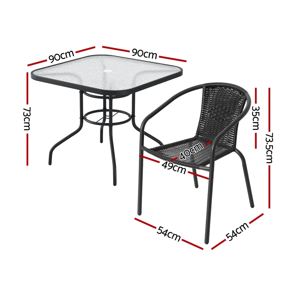 5 PC Steel & Rattan Outdoor Dining Set - Black - Homecoze
