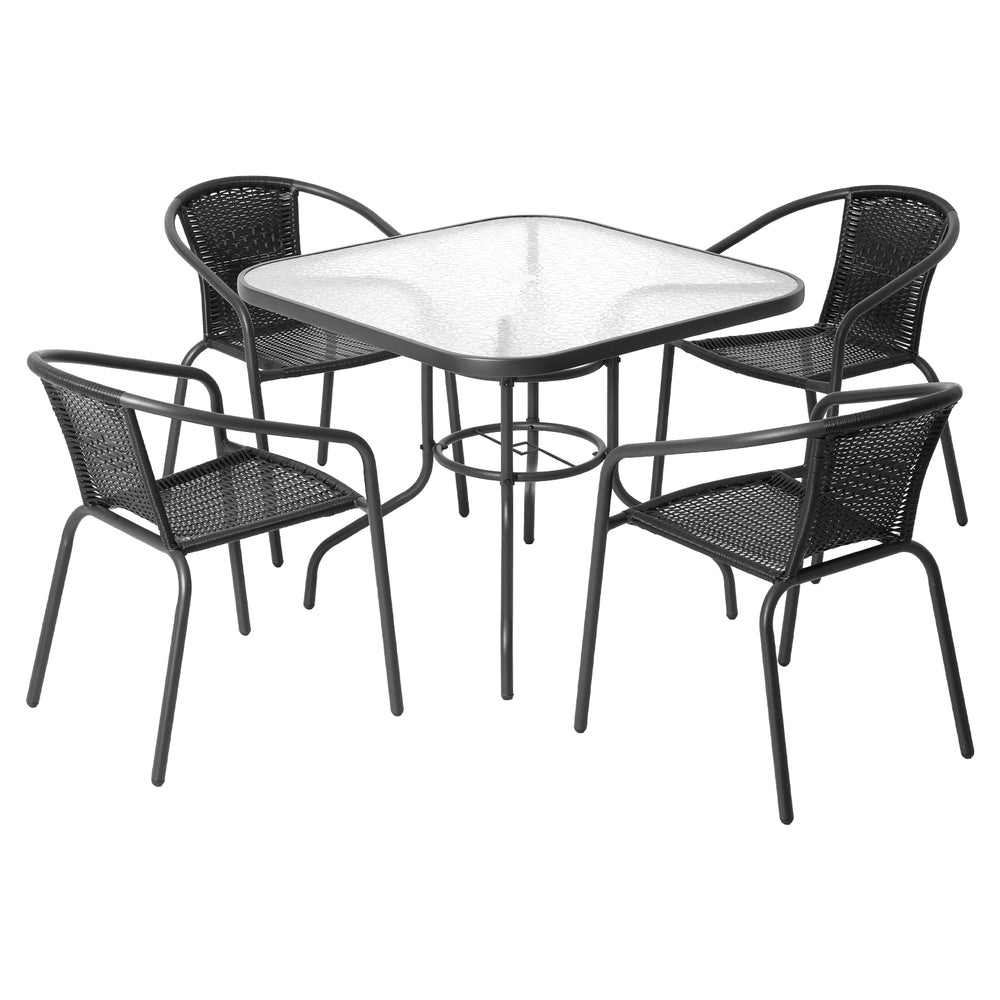 5 PC Steel & Rattan Outdoor Dining Set - Black - Homecoze