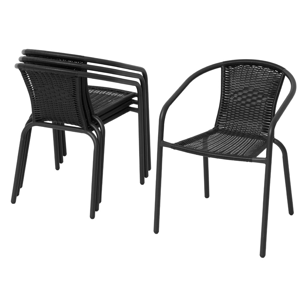 5 PC Steel & Rattan Outdoor Dining Set - Black - Homecoze