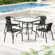 5 PC Steel & Rattan Outdoor Dining Set - Black - Homecoze