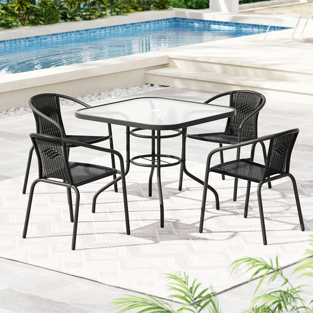 5 PC Steel & Rattan Outdoor Dining Set - Black - Homecoze