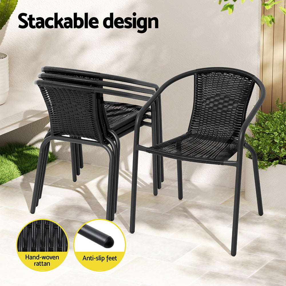 5 PC Steel & Rattan Outdoor Dining Set - Black - Homecoze