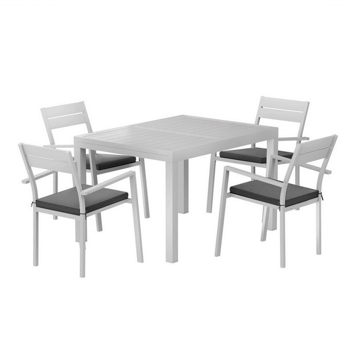 5PC Outdoor Dining Set with Extendable Table - White - Homecoze