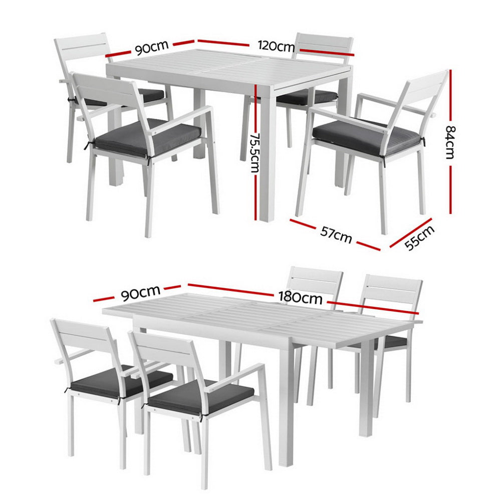 5PC Outdoor Dining Set with Extendable Table - White - Homecoze