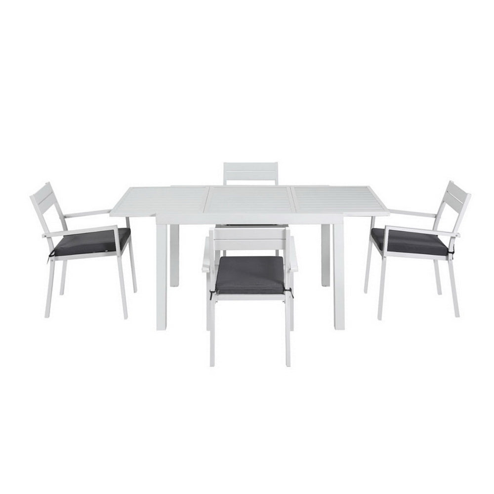 5PC Outdoor Dining Set with Extendable Table - White - Homecoze