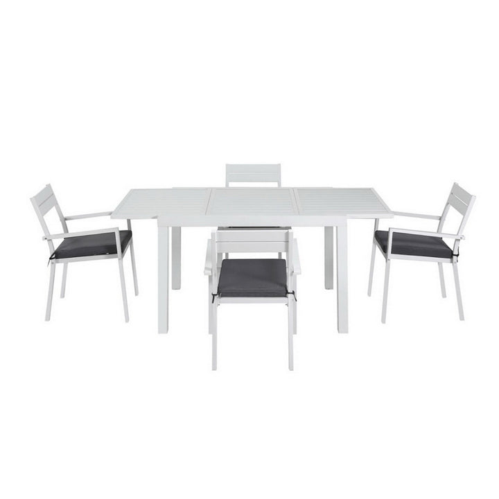 5PC Outdoor Dining Set with Extendable Table - White - Homecoze