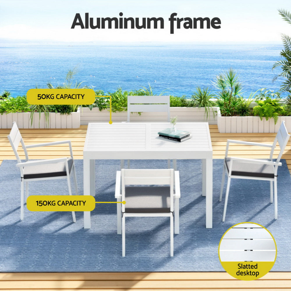 5PC Outdoor Dining Set with Extendable Table - White - Homecoze