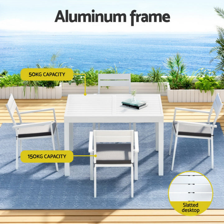 5PC Outdoor Dining Set with Extendable Table - White - Homecoze