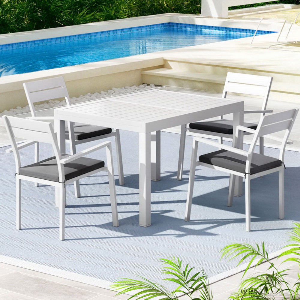 5PC Outdoor Dining Set with Extendable Table - White - Homecoze