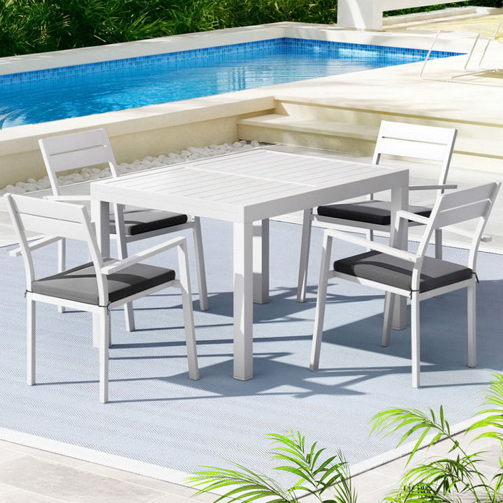 5PC Outdoor Dining Set with Extendable Table - White - Homecoze