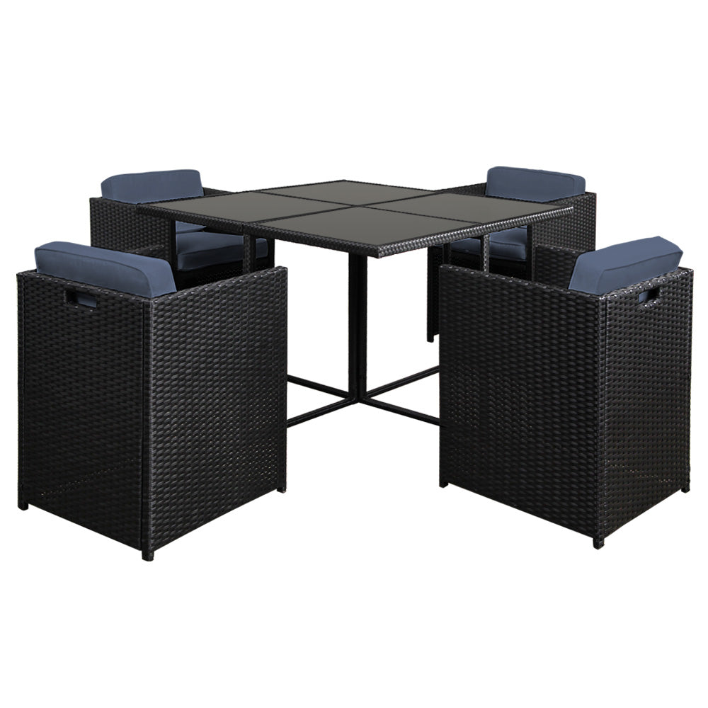 5PC Wicker Outdoor Dining Set - Black - Homecoze