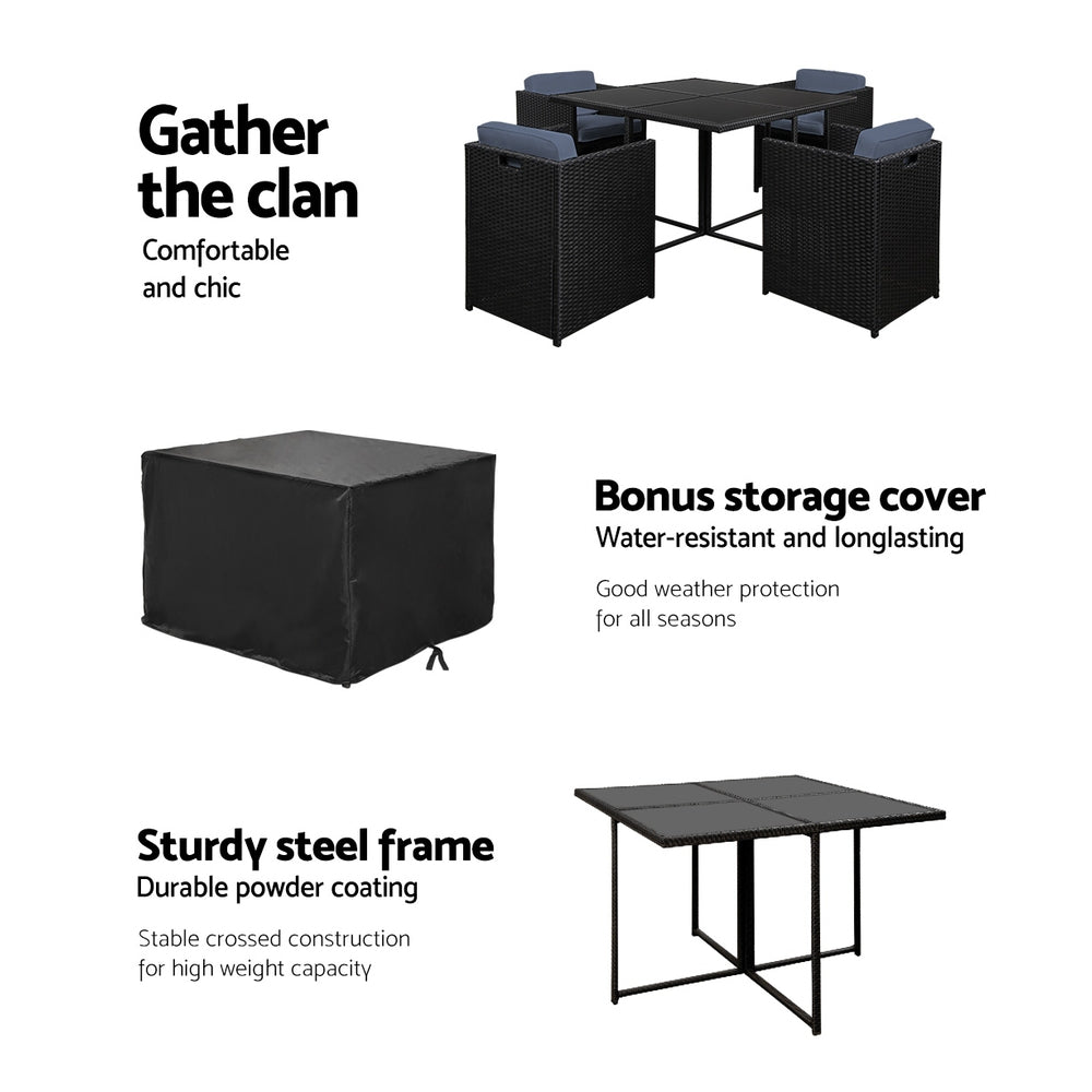 5PC Wicker Outdoor Dining Set - Black - Homecoze