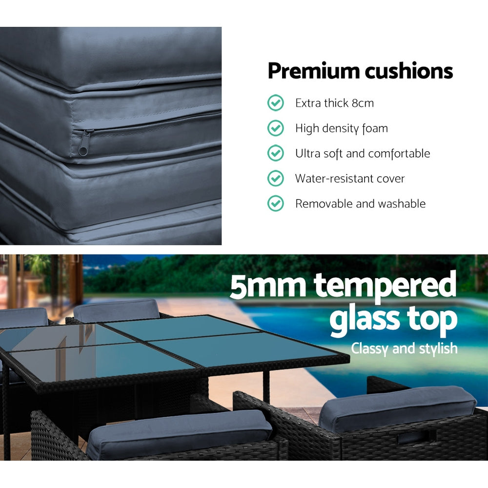 5PC Wicker Outdoor Dining Set - Black - Homecoze