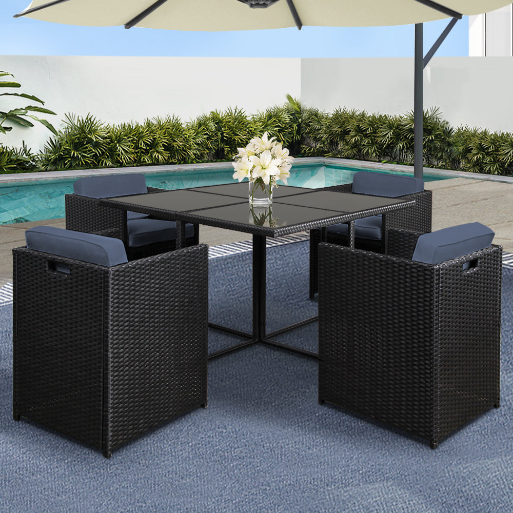 5PC Wicker Outdoor Dining Set - Black - Homecoze