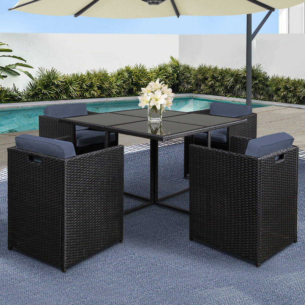 5PC Wicker Outdoor Dining Set - Black